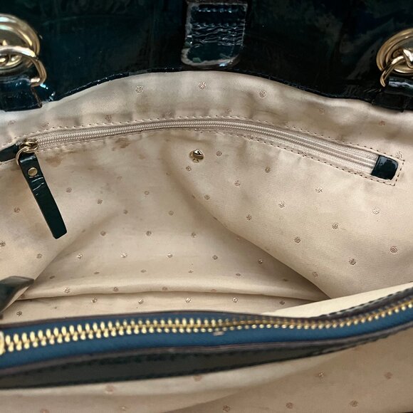 Kate Spade Knightsbridge Helena Croc Green Patent Leather Shoulder Bag - Picture 11 of 15